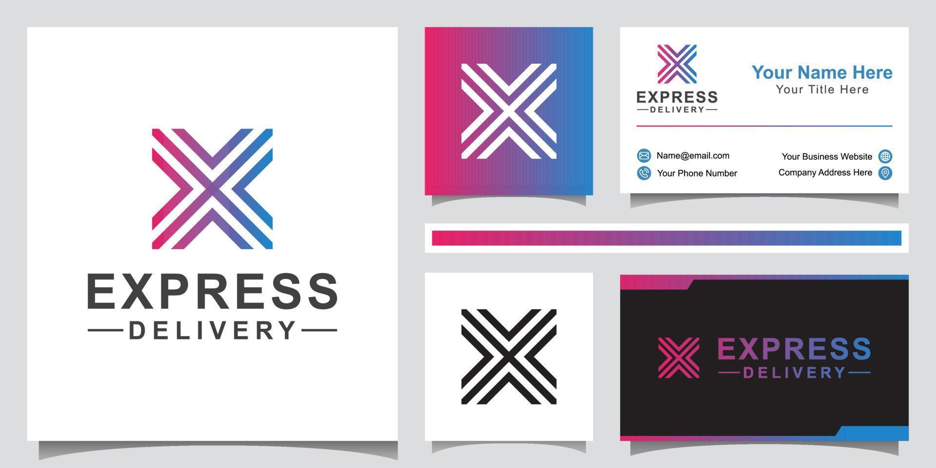 modern logo design of Delivery logistic. letter x with arrow symbol logo concept with business card vector
