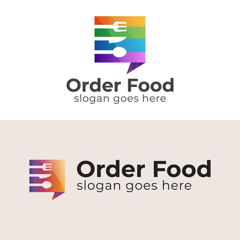 Spoon fork food chat talk conversation logo template, online ordering food delivery logo symbol or icon vector