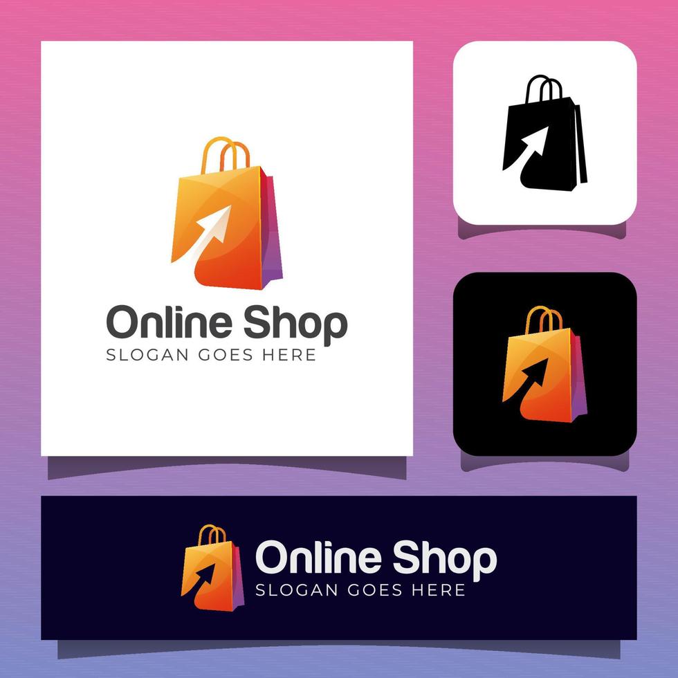 tienda en línea, diseño del logotipo de la tienda de compras, tienda de bolsas combinada con el logotipo de clic vector