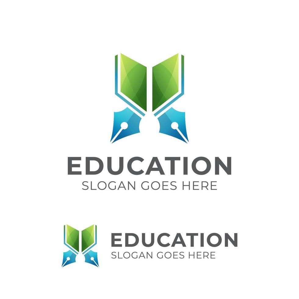 modern color book with pen for education logo design vector