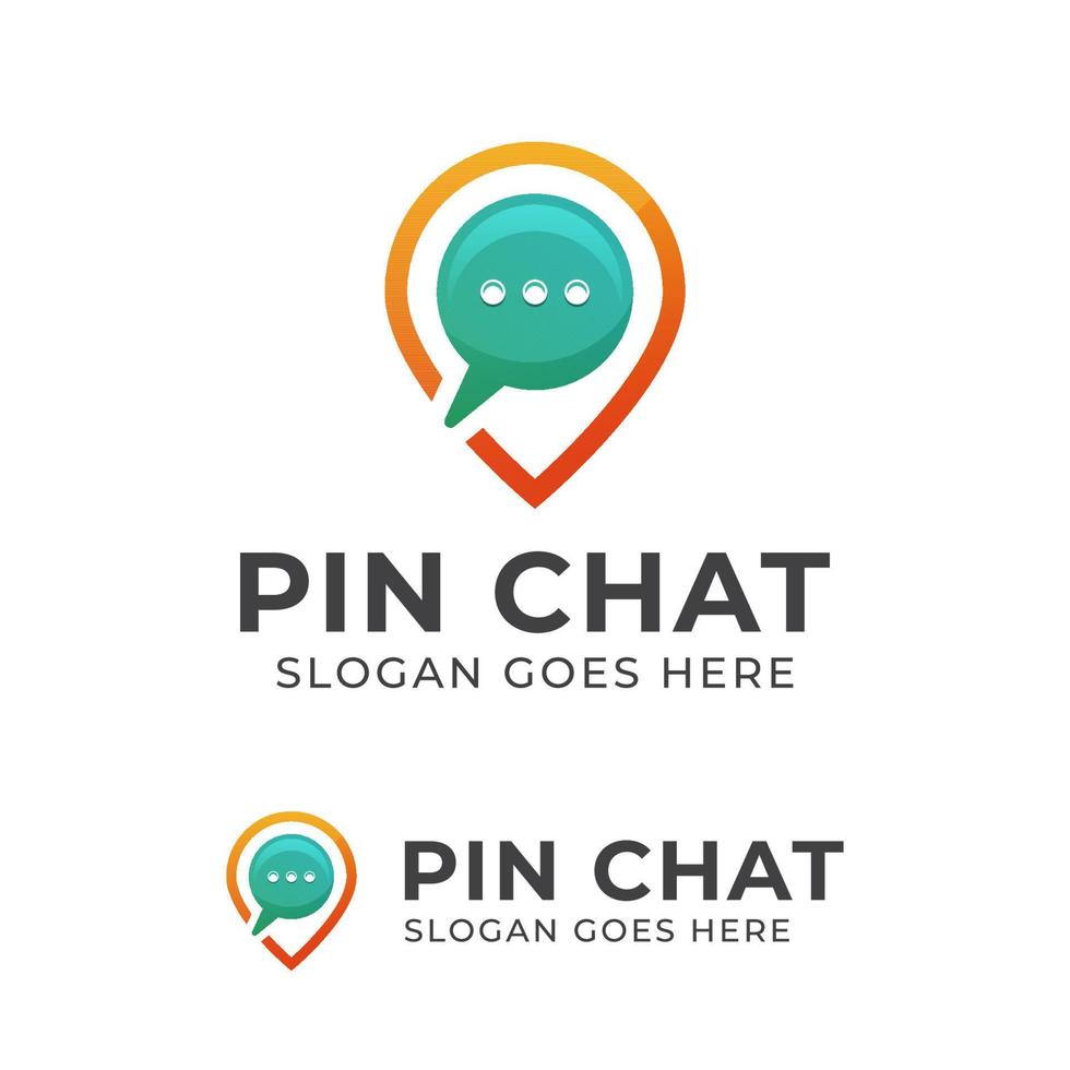 diseño de logotipo moderno de pin de burbuja de chat con diseño de icono de símbolo de mapa vector