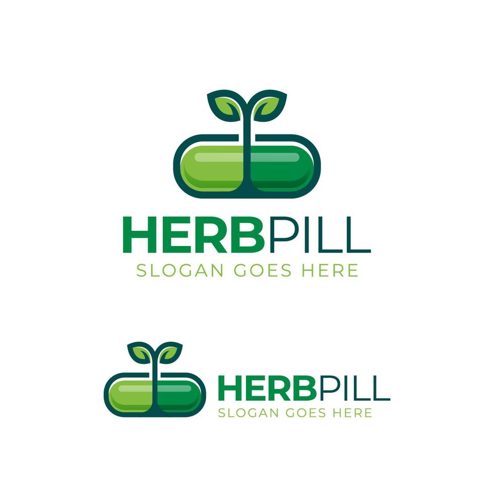 diseño de logotipo de diseño de icono de medicamento de medicina de hoja de píldora de cápsula de hierbas vector