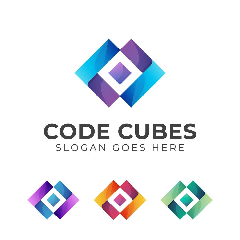 cubes with code logo template gradient design vector