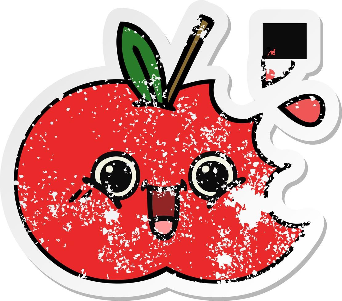 distressed sticker of a cute cartoon red apple vector