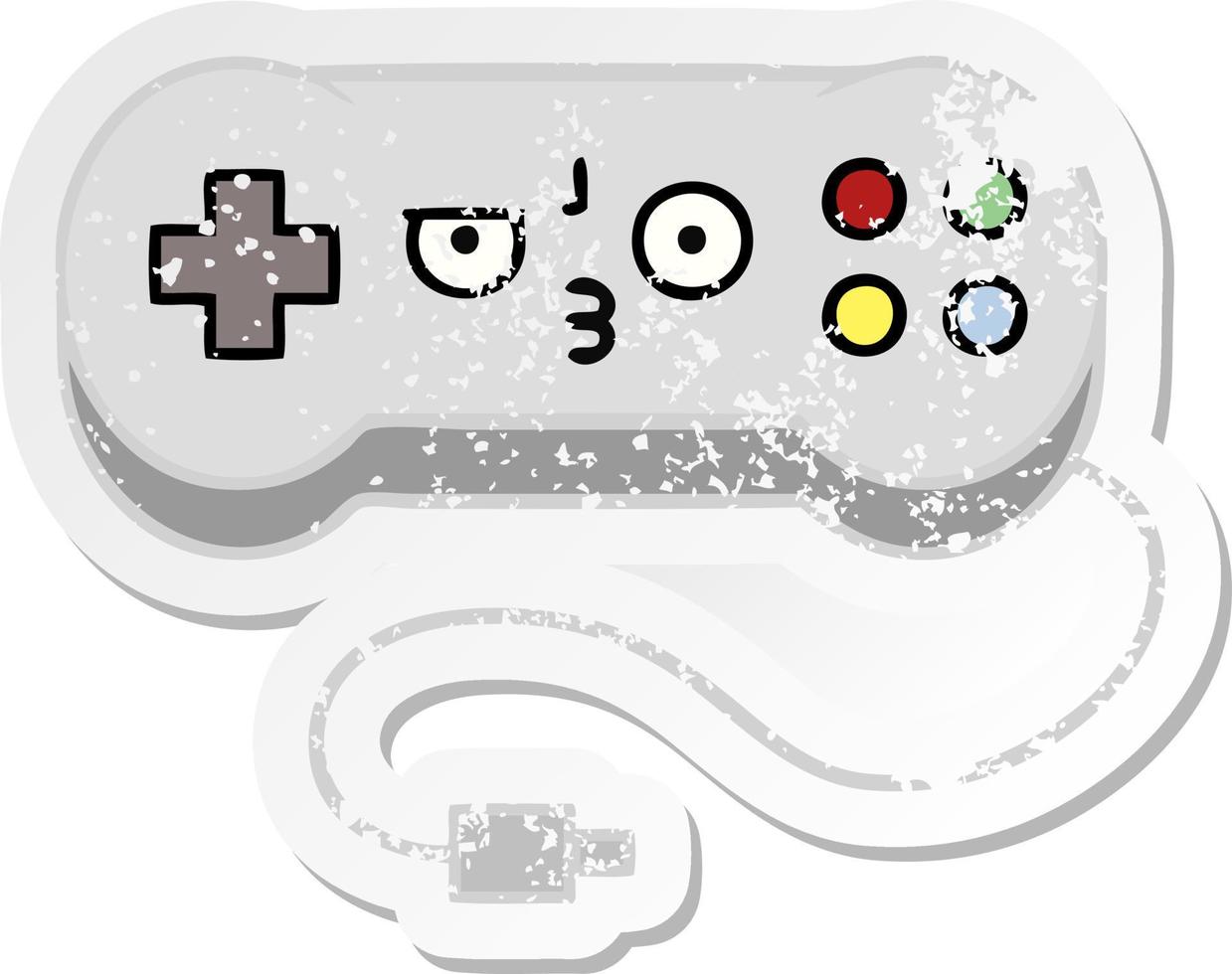 distressed sticker of a cute cartoon game controller vector