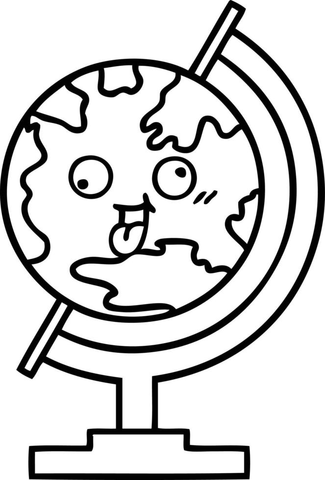 line drawing cartoon globe of the world vector