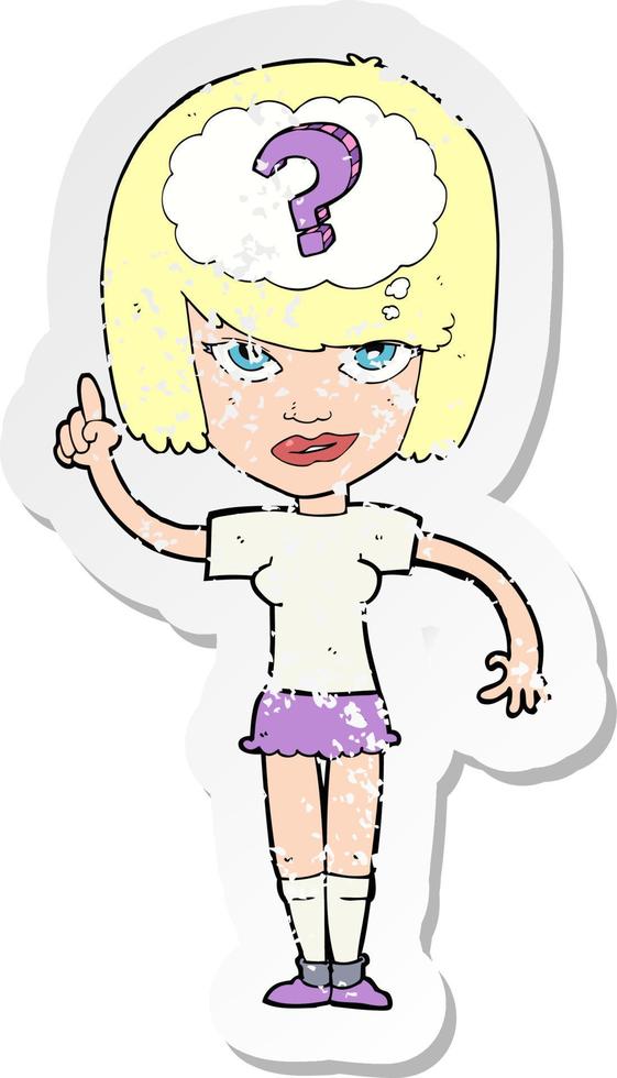 retro distressed sticker of a cartoon woman thinking vector