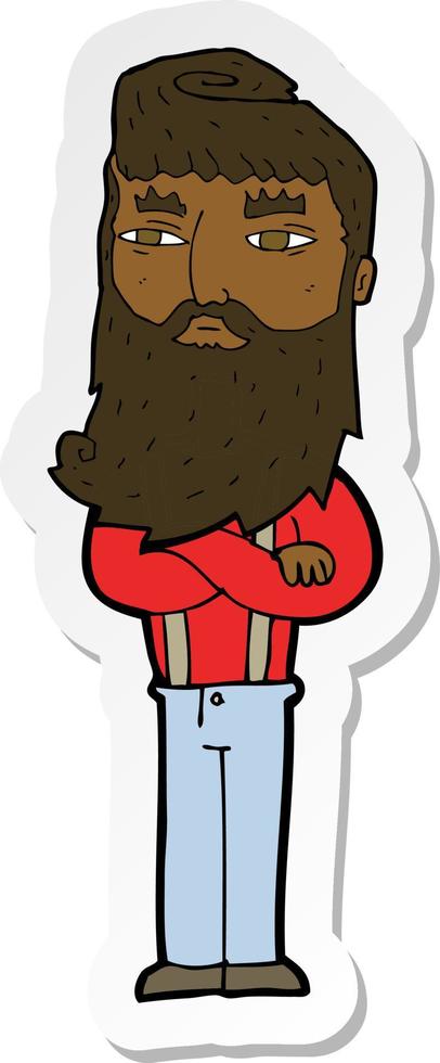 sticker of a cartoon serious man with beard vector