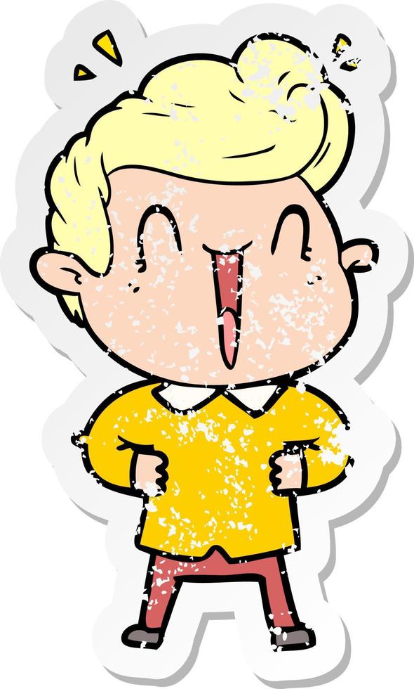 distressed sticker of a cartoon excited man vector