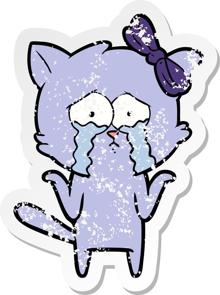 distressed sticker of a cartoon cat vector