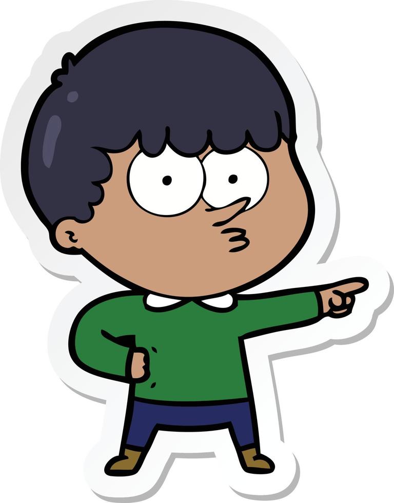 sticker of a cartoon pointing boy vector
