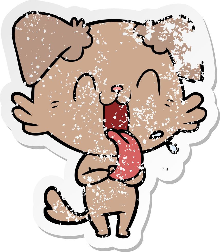 distressed sticker of a cartoon panting dog vector