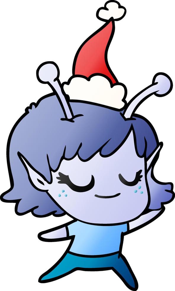 smiling alien girl gradient cartoon of a wearing santa hat vector