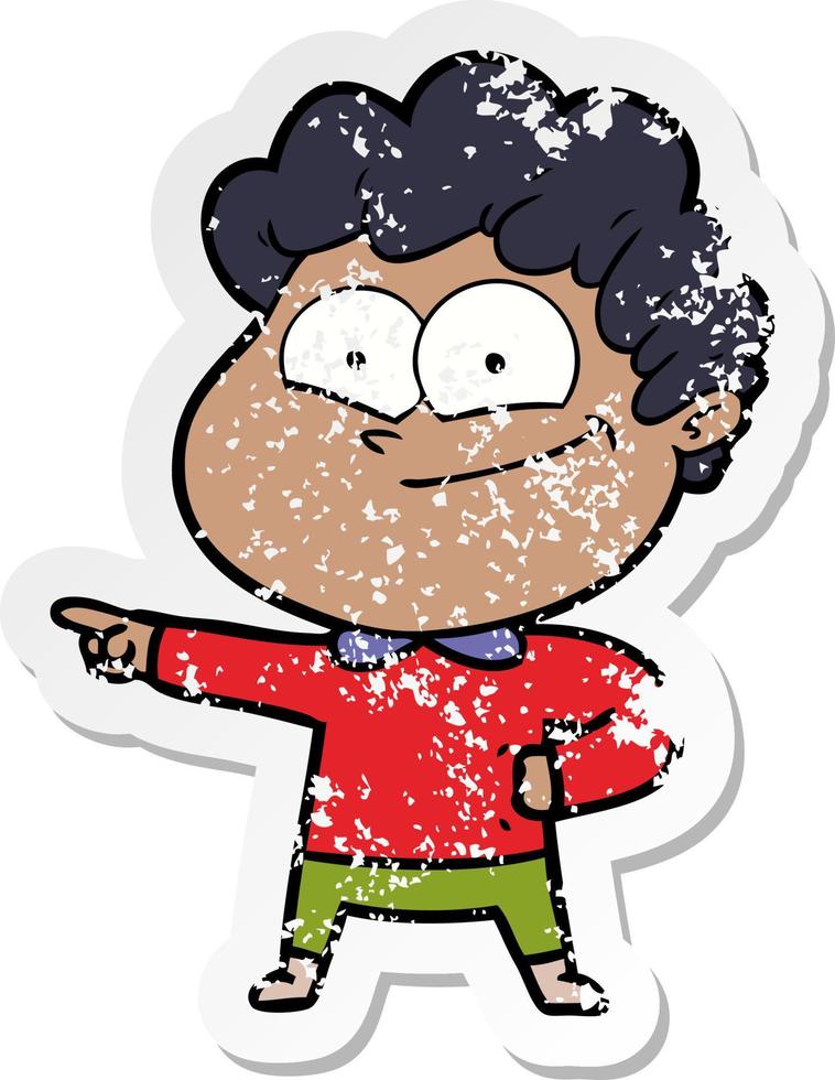 distressed sticker of a cartoon happy man vector