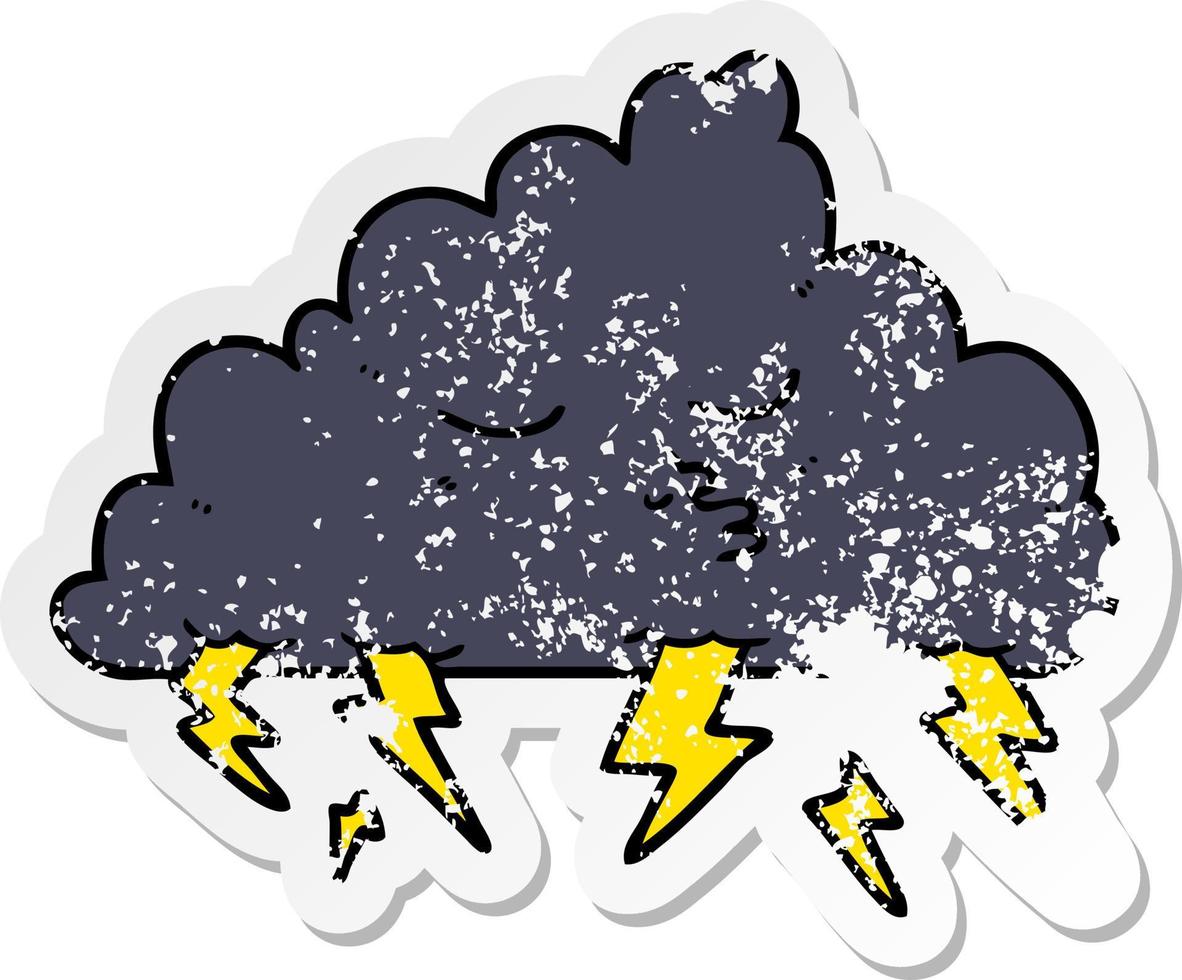 distressed sticker of a cartoon storm cloud vector