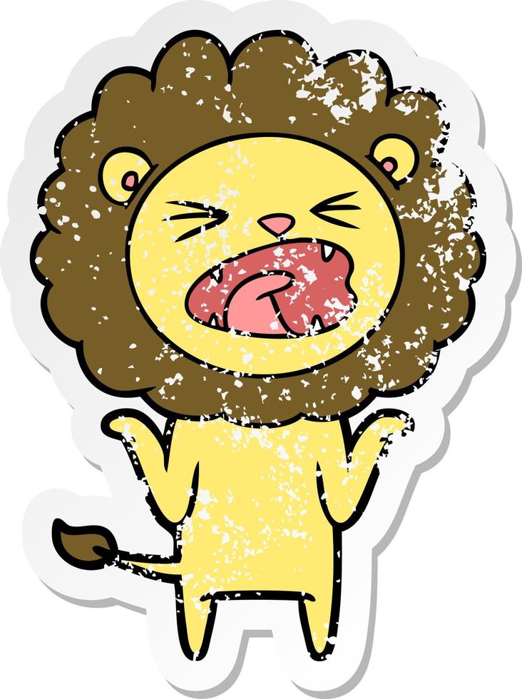 distressed sticker of a cartoon lion vector