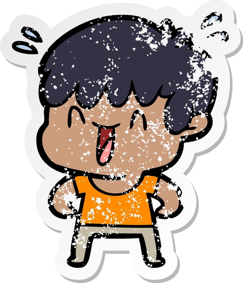 distressed sticker of a cartoon laughing boy vector