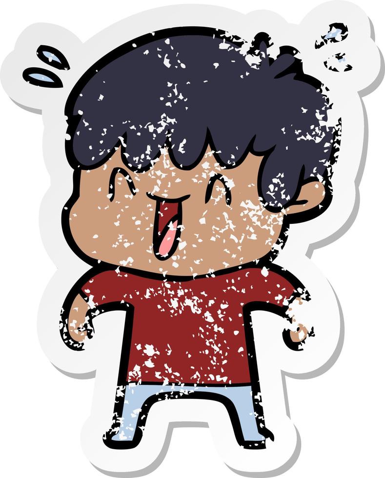 distressed sticker of a cartoon laughing boy vector