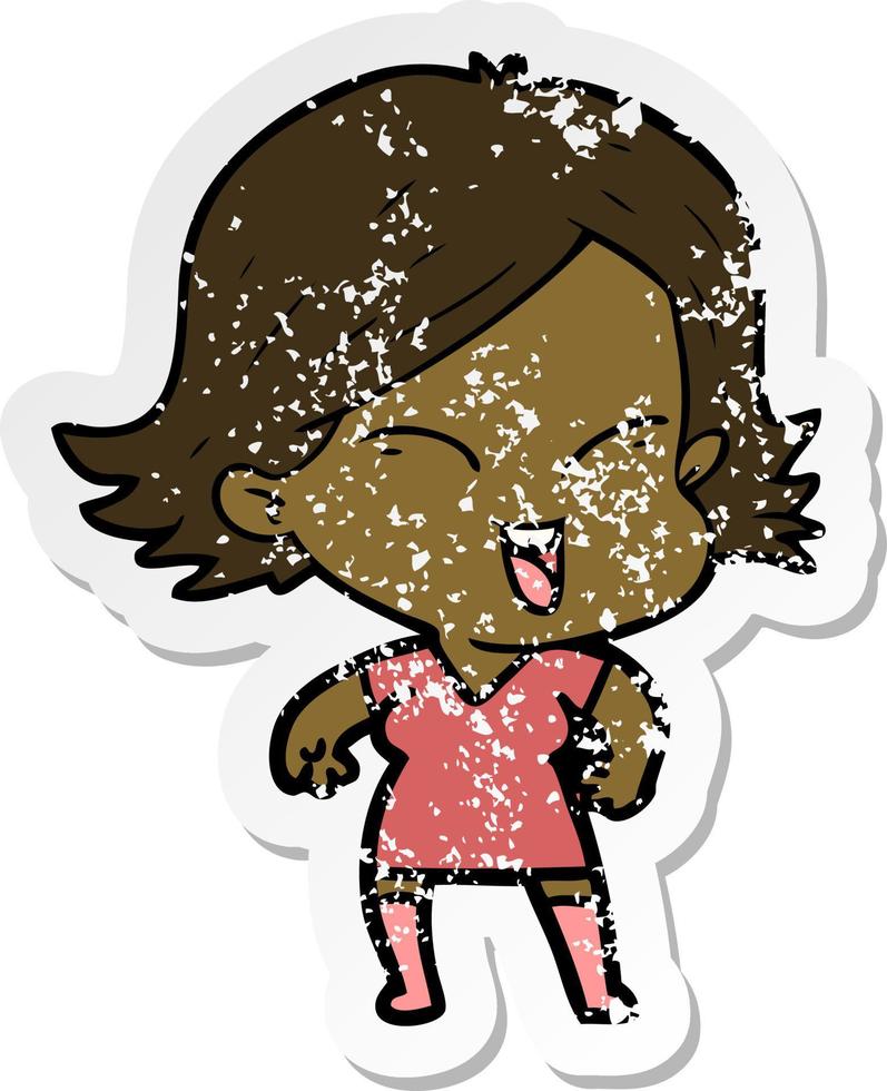 distressed sticker of a happy cartoon girl vector