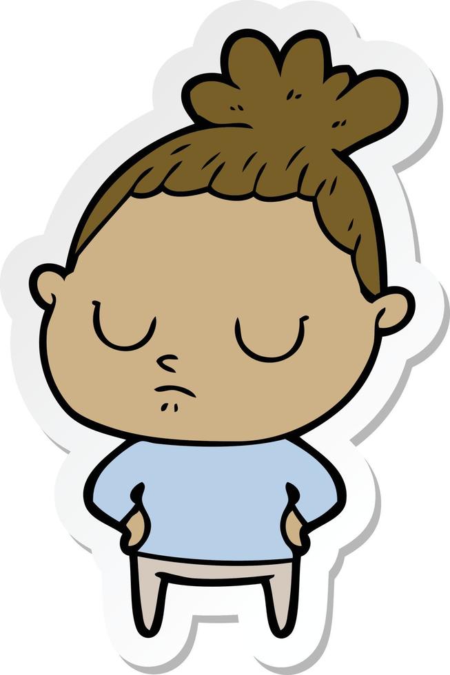 sticker of a cartoon calm woman vector