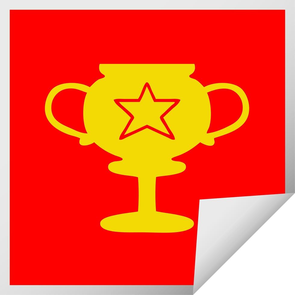 trofeo de oro de dibujos animados de etiqueta adhesiva cuadrada vector