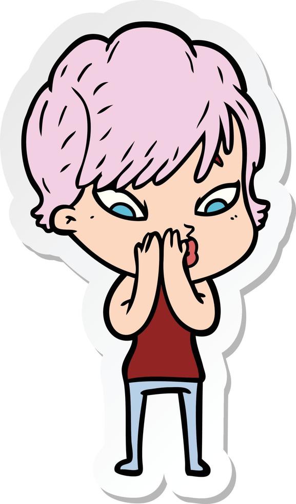 sticker of a cartoon woman vector