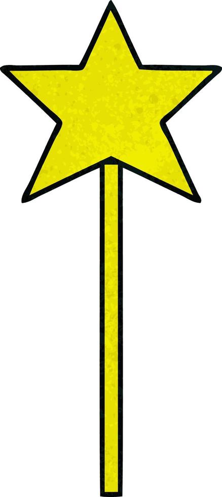 retro grunge texture cartoon star wand vector