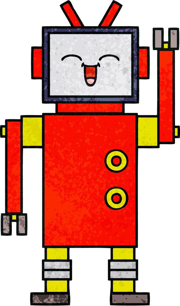 retro grunge texture cartoon robot vector