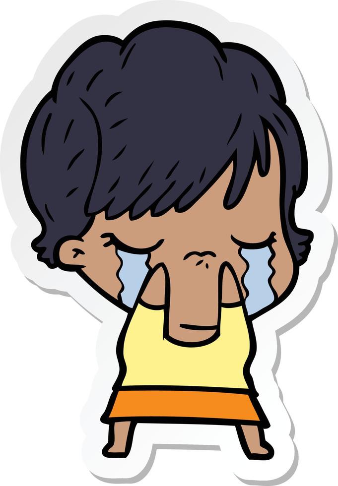 sticker of a cartoon woman crying vector