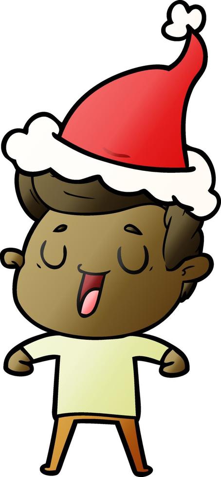 happy gradient cartoon of a man wearing santa hat vector