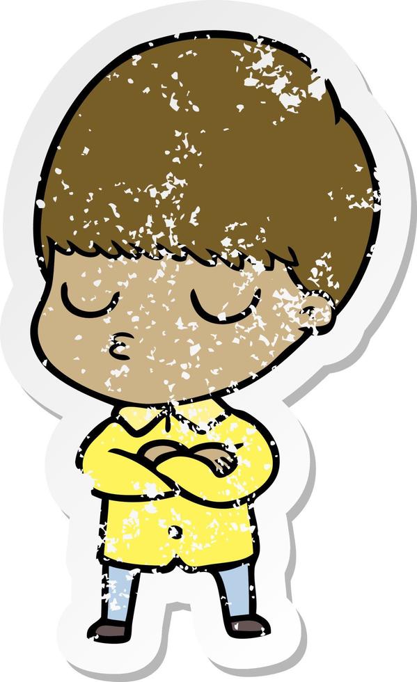 distressed sticker of a cartoon calm boy vector