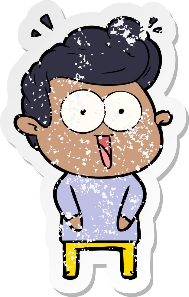 distressed sticker of a cartoon excited man vector