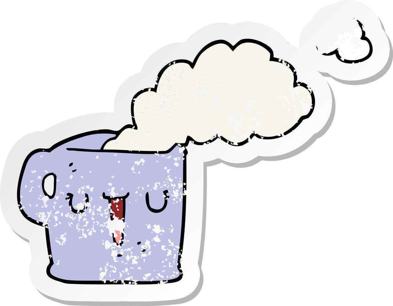 distressed sticker of a cartoon hot cup of coffee vector