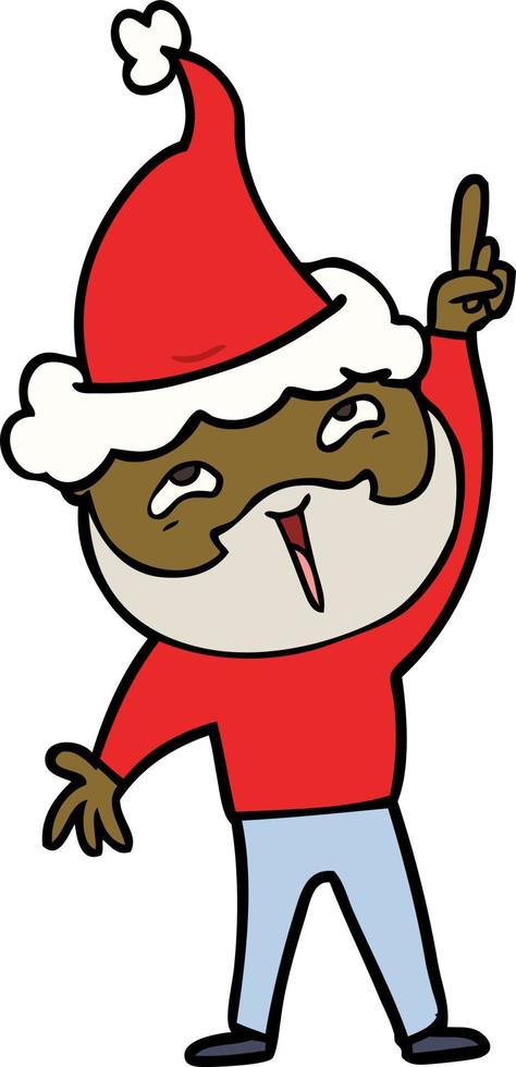 line drawing of a happy bearded man wearing santa hat vector