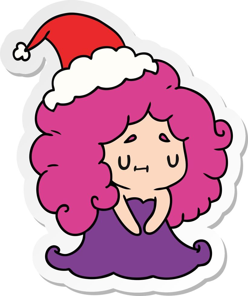 christmas sticker cartoon of kawaii girl vector