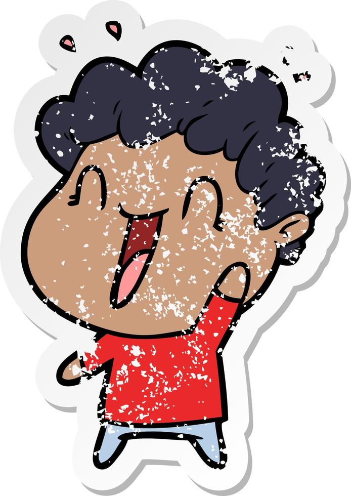 distressed sticker of a cartoon happy man vector