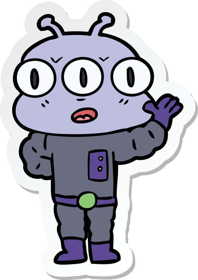 sticker of a cartoon three eyed alien vector