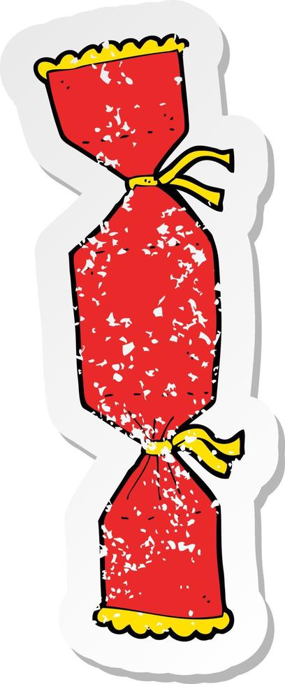 retro distressed sticker of a cartoon christmas cracker vector