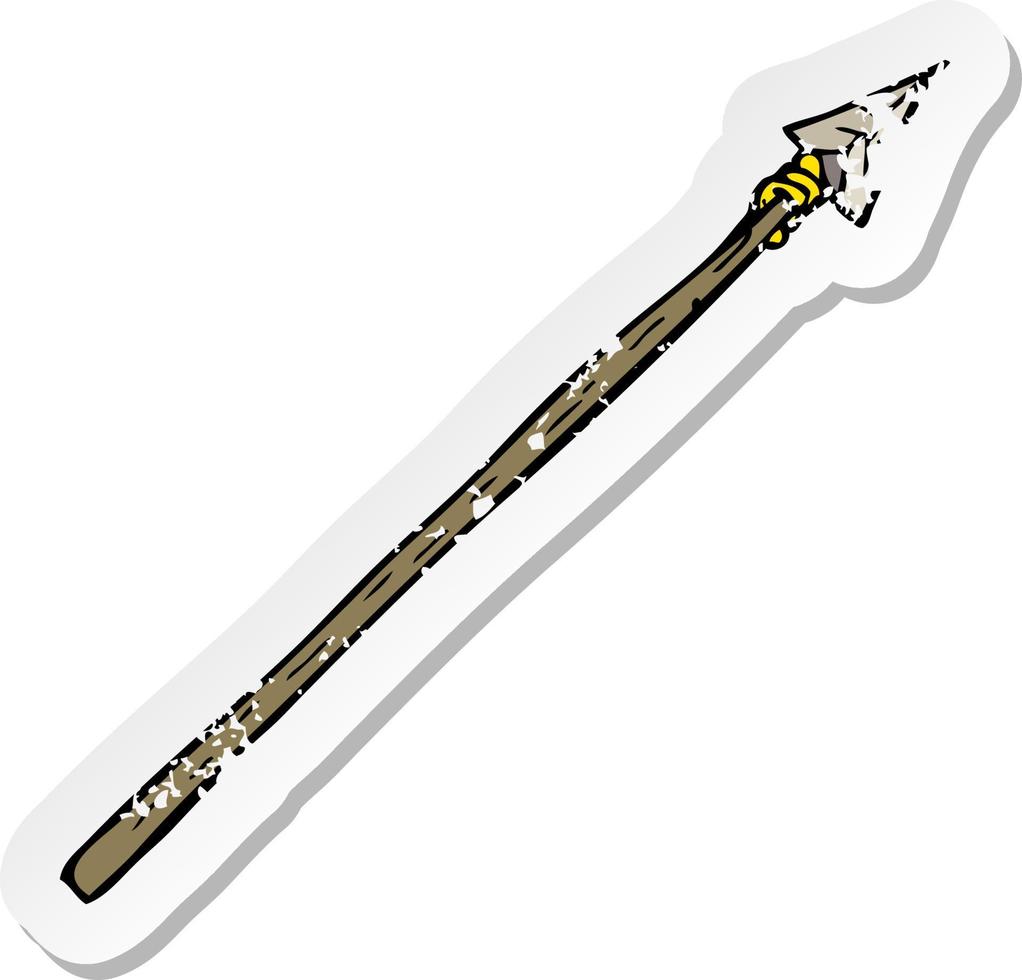 retro distressed sticker of a cartoon primitive spear vector