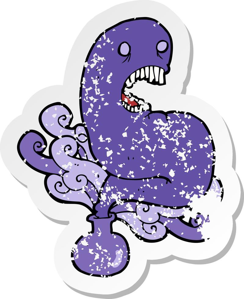 retro distressed sticker of a cartoon halloween ghost in bottle vector