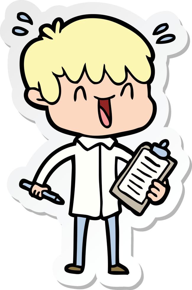 sticker of a cartoon laughing boy vector