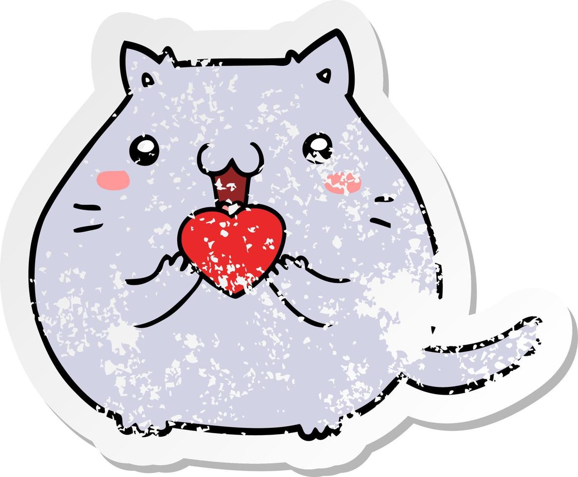 distressed sticker of a cute cartoon cat in love vector