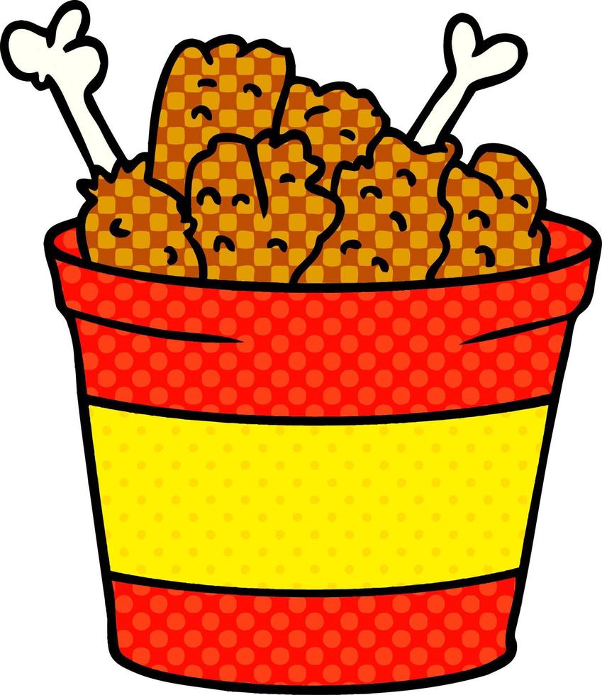 cartoon doodle bucket of fried chicken vector