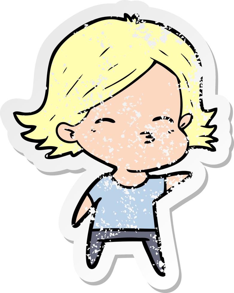 distressed sticker of a cartoon woman vector