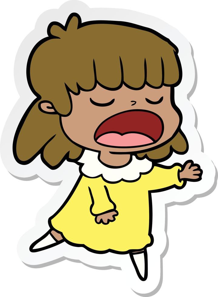 sticker of a cartoon woman talking loudly vector