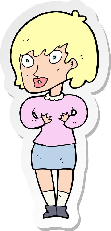 sticker of a cartoon woman making Who Me gesture vector