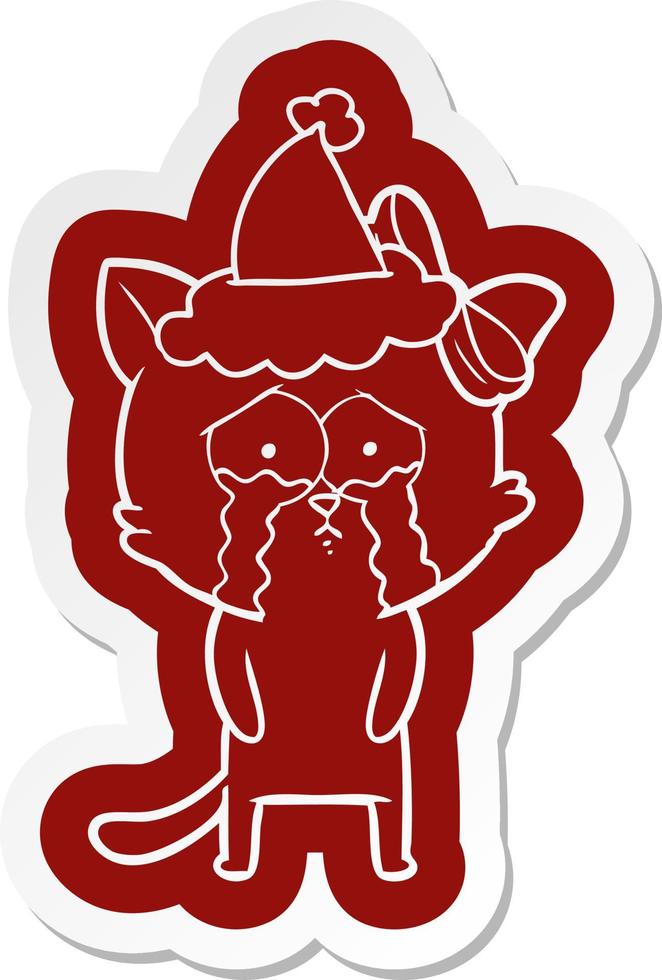 cartoon icon of a cat wearing santa hat vector