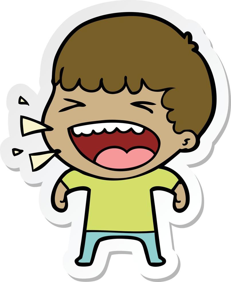 sticker of a cartoon laughing man vector