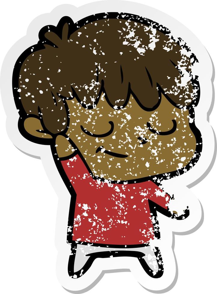 distressed sticker of a happy cartoon boy vector