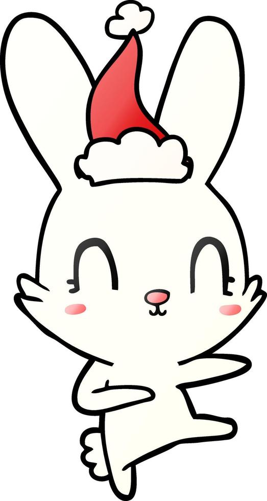 cute gradient cartoon of a rabbit dancing wearing santa hat vector